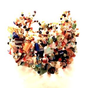 Boho Inspired Multi Color Glass Chip and Seed Bead Woven Bracelet